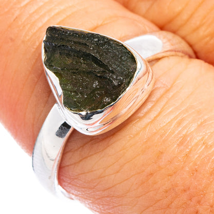Rare Raw Moldavite Ring Size 8.5 (.925 Sterling Silver)