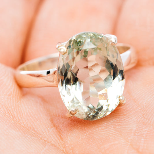 Faceted Prasiolite Ring Size 8.5 (.925 Sterling Silver)