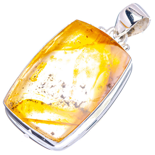 Dendritic scenic agate pendant in sterling silver, rectangular amber cabochon with bezel setting