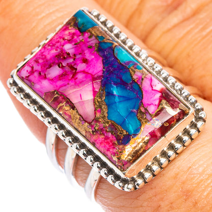 Pink Dahlia Mohave Turquoise Ring Size 7.75 (.925 Sterling Silver)