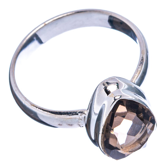 Sterling silver ring with faceted smoky quartz oval, open angle view