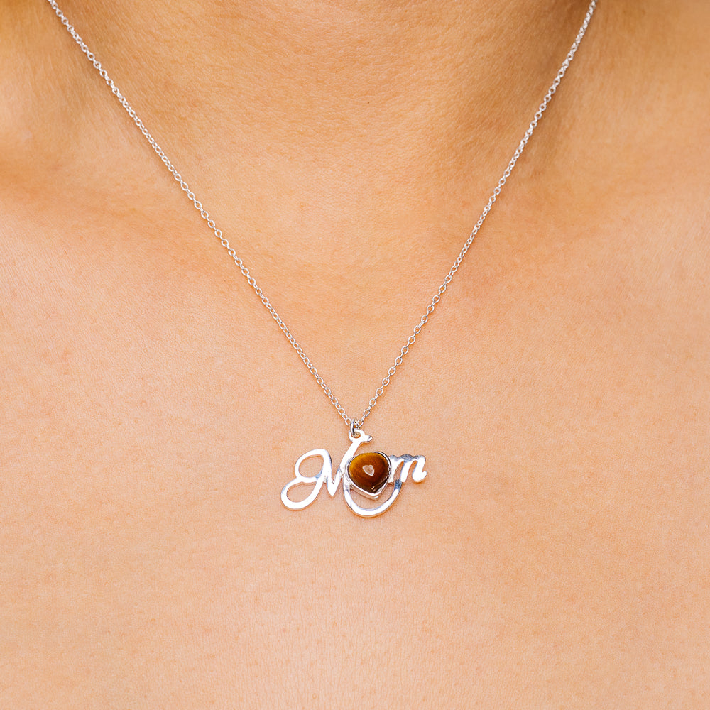 Tiger's Eye Mom Necklace 16 to 18" (.925 Sterling Silver)