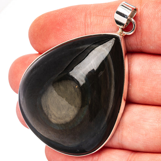 Black obsidian teardrop pendant with .925 sterling silver bail