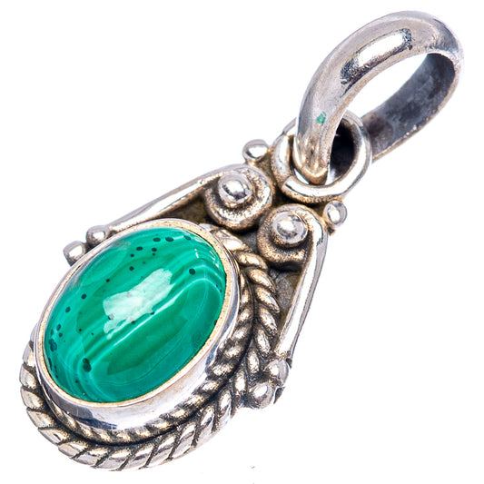 .925 sterling silver malachite pendant with oval green stone and loop bail detail