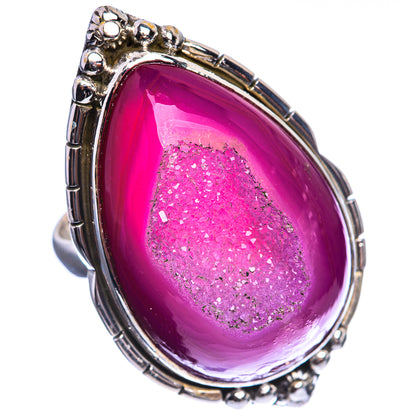 Large Pink Druzy 925 Sterling Silver Ring Size 7.5