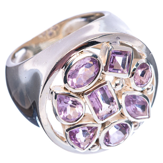 Sterling silver amethyst ring, square and oval faceted gems in clustered prongs