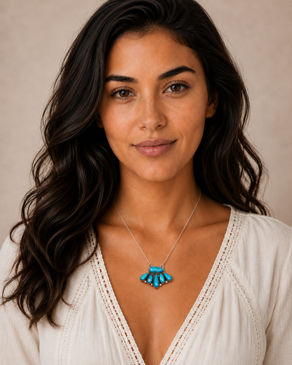 Southwestern Style White Water Turquoise Necklace 17 to 18" (.925 Sterling Silver)