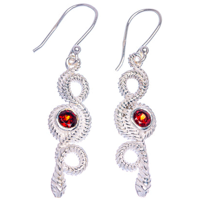 Garnet Snake Earrings 1 3/4" (925 Sterling Silver) E1048