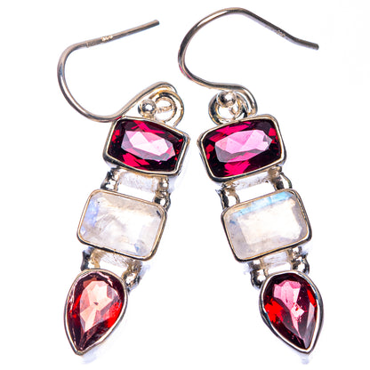 Rainbow Moonstone, Garnet Earrings 1 5/8" (925 Sterling Silver) E432671