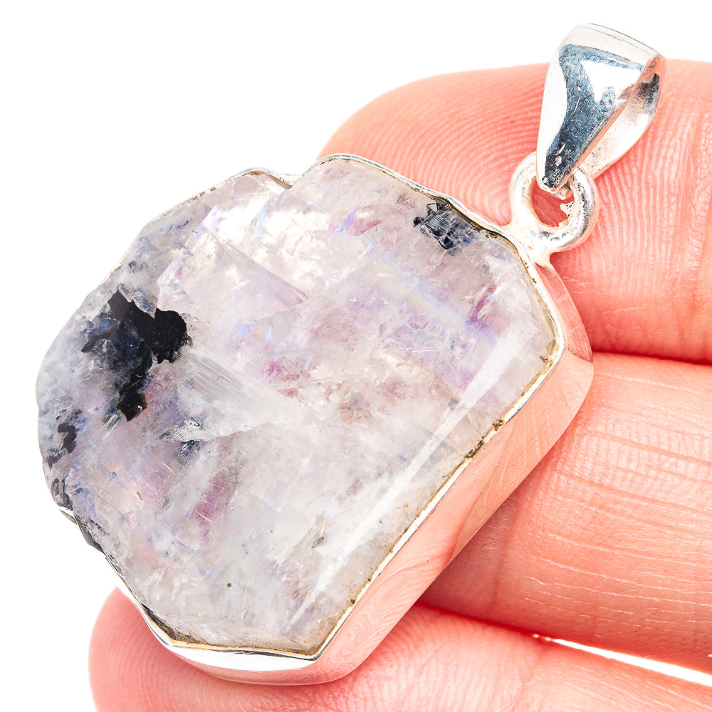 Raw Rainbow Moonstone Pendant 1 5/8" (925 Sterling Silver) P39246