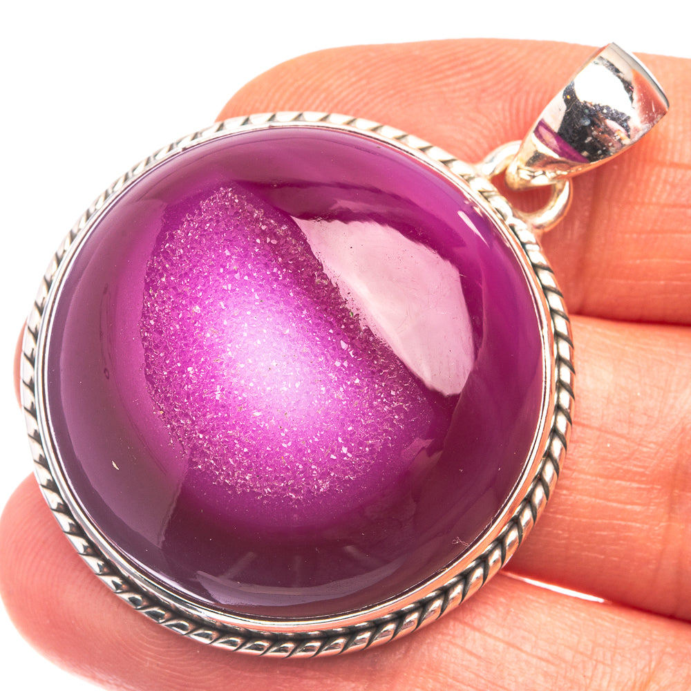 Pink Agate Druzy Pendant 1 3/4" (.925 Sterling Silver)