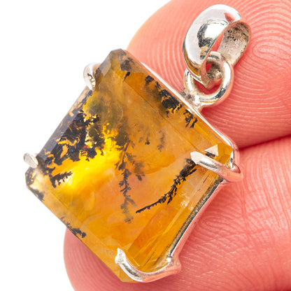 Faceted Scenic Dendritic Agate Pendant 1" (.925 Sterling Silver)