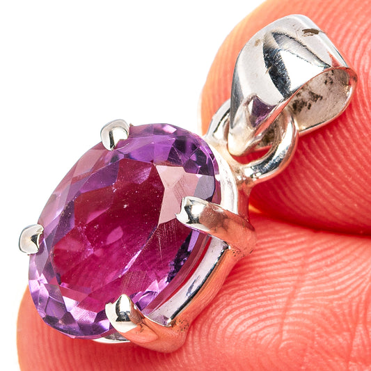 Oval amethyst faceted pendant in 925 sterling silver prong setting
