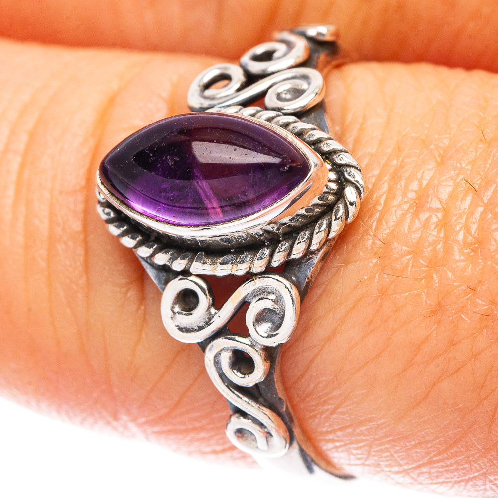 Amethyst oval stone dainty 925 sterling silver ring with ornate filigree setting