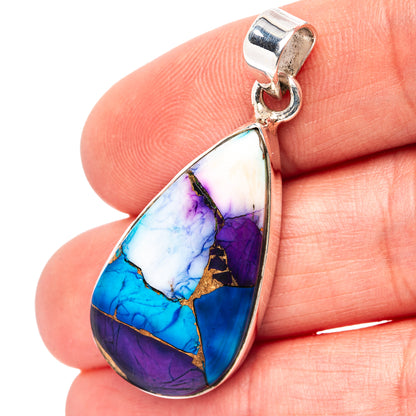 Premium Purple Dahlia Turquoise Pendant 1 5/8" (.925 Sterling Silver)