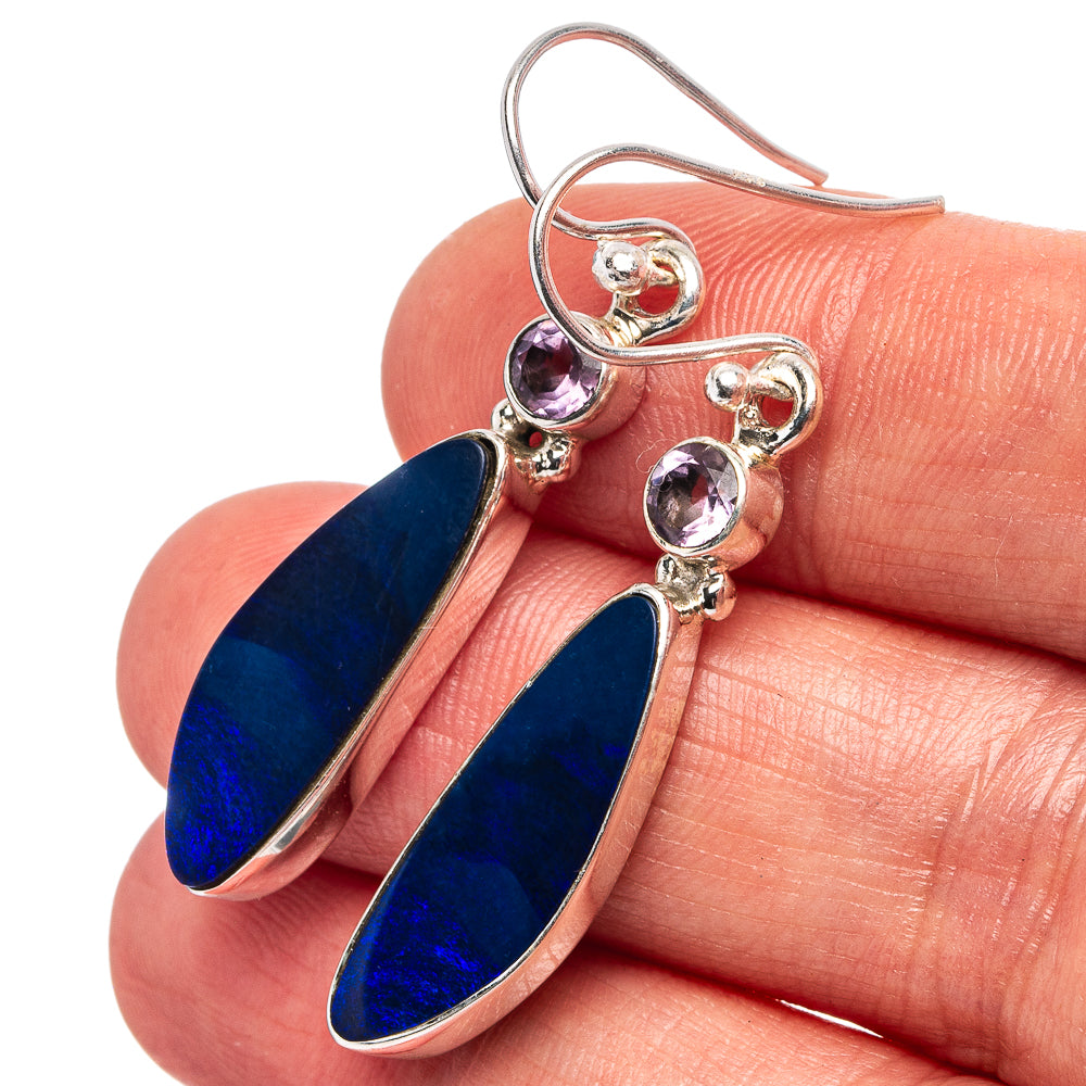 Rare Doublet Opal, Amethyst Earrings 1 3/4" (.925 Sterling Silver)