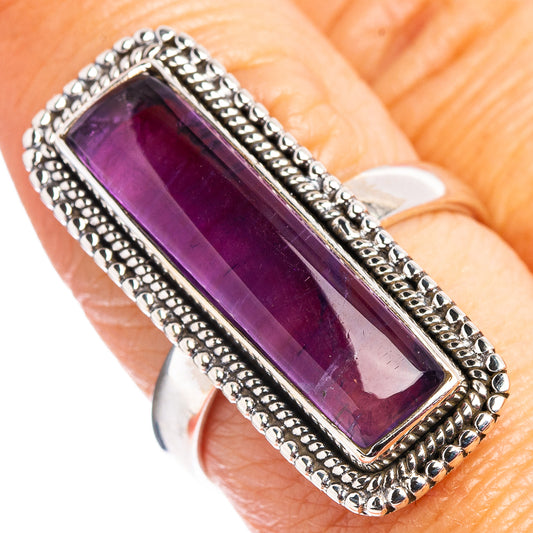 Rectangular amethyst gemstone ring in .925 sterling silver with ornate rope bezel