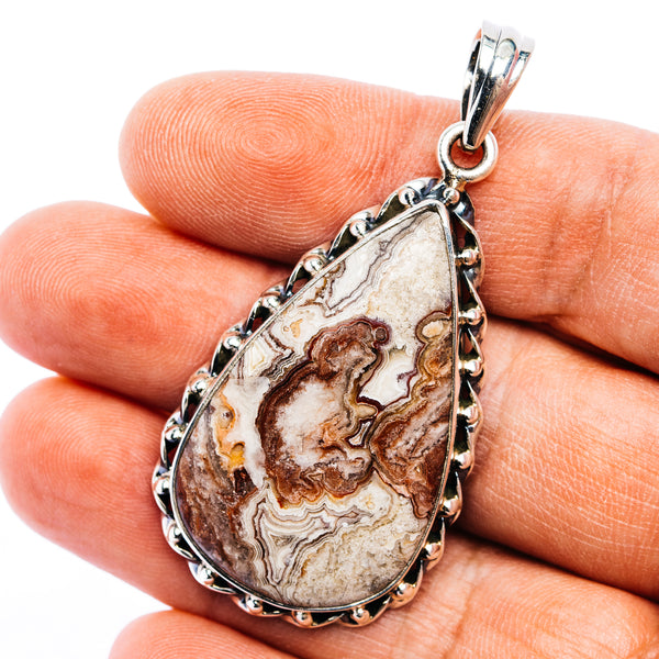 Crazy Lace Agate Pendant 2 1/4" (.925 Sterling Silver)