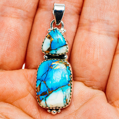 Ice Blue Dahlia Mohave Turquoise Pendant 1 5/8" (.925 Sterling Silver)