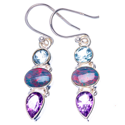 Rare Ethiopian Opal, Amethyst, Blue Topaz Earrings 1 1/2" (925 Sterling Silver) E1542
