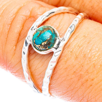 Blue Copper Composite Turquoise Dainty Ring Size 8.75 (925 Sterling Silver) R146942