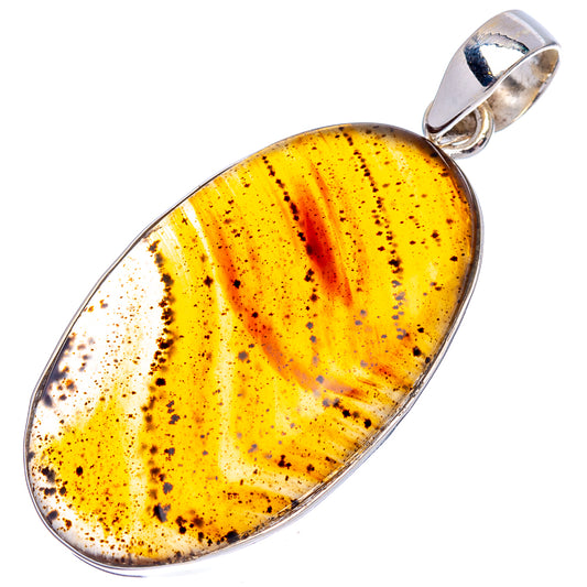 Oval Montana agate pendant in .925 sterling silver, yellow amber mottled with speckles