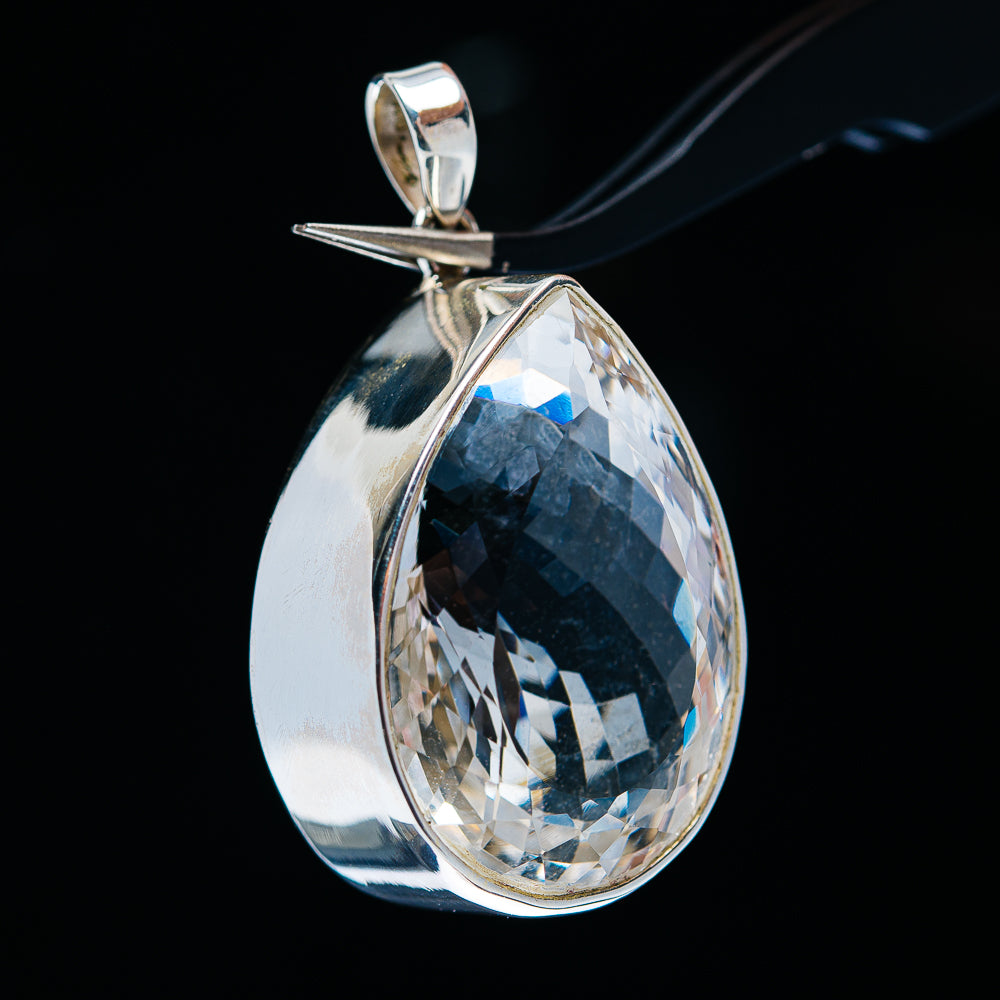 110.3ct Huge Faceted White Quartz Pendant 1 3/4" (.925 Sterling Silver)