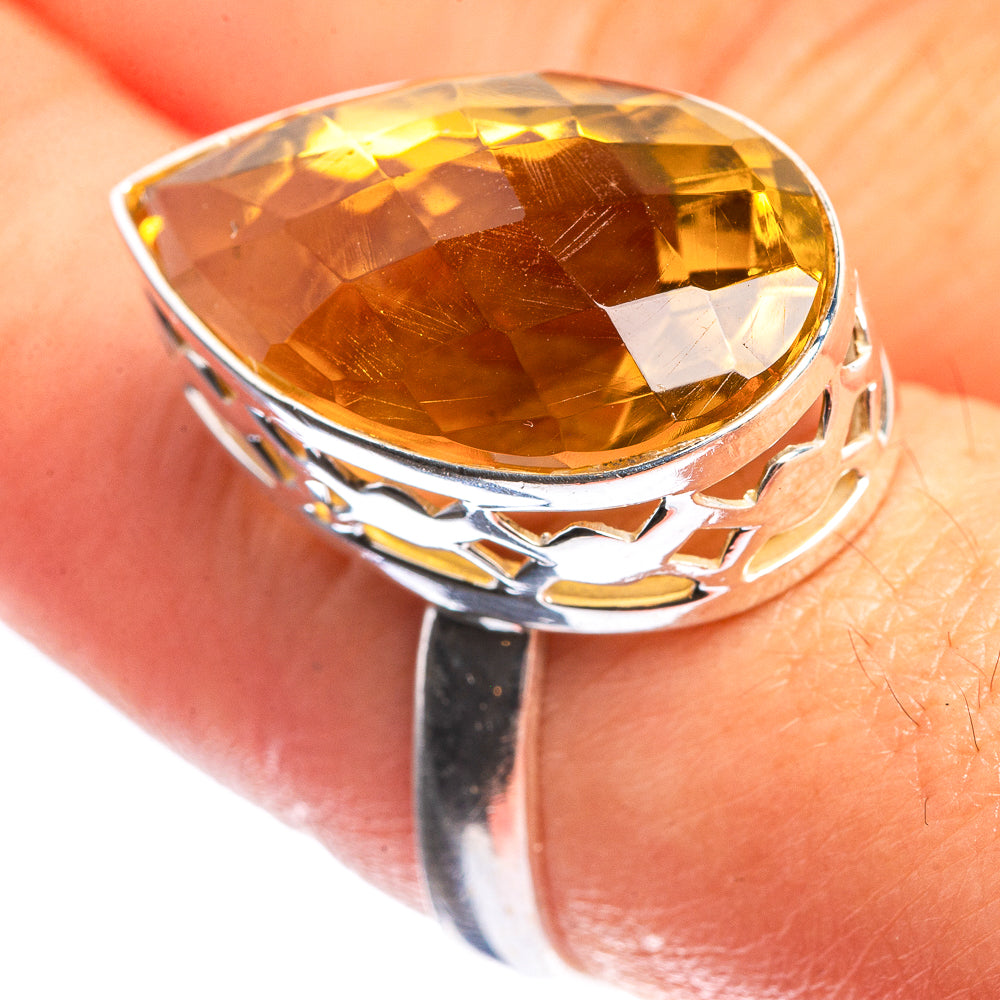 Faceted Citrine 925 Sterling Silver Ring Size 8.5