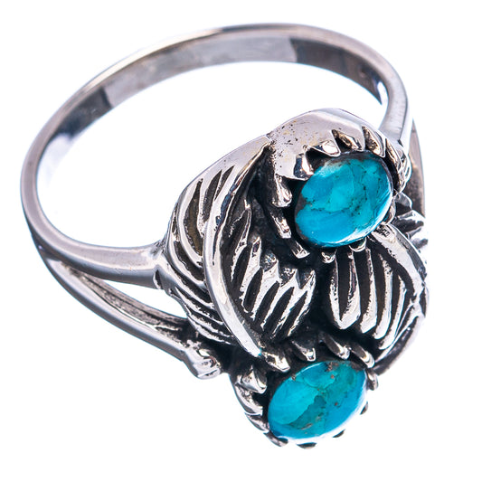 Sterling silver leaf ring with two turquoise cabochon gemstones, open band