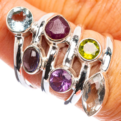 Large Blue Topaz, Ruby, Amethyst, Tanzanite, Peridot, White Quartz Ring Size 6.75 (925 Sterling Silver) R142999
