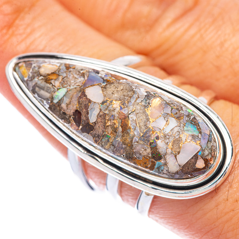 Oval sterling silver ring with Ethiopian opal mosaic in dark purple, gold, and blue