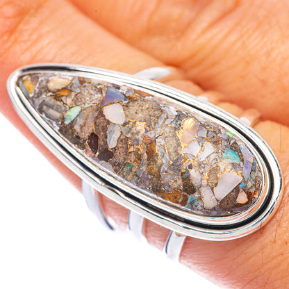 Oval sterling silver ring with Ethiopian opal mosaic in dark purple, gold, and blue