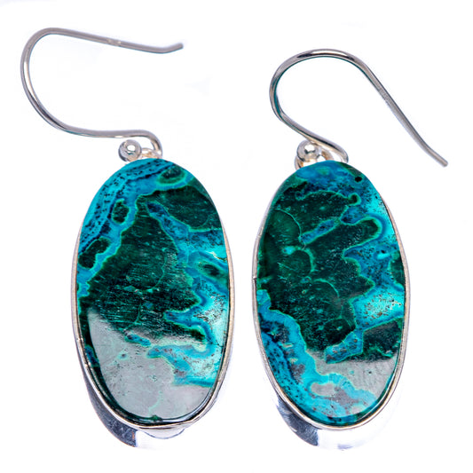Oval chrysocolla & malachite drop earrings, .925 sterling silver hooks