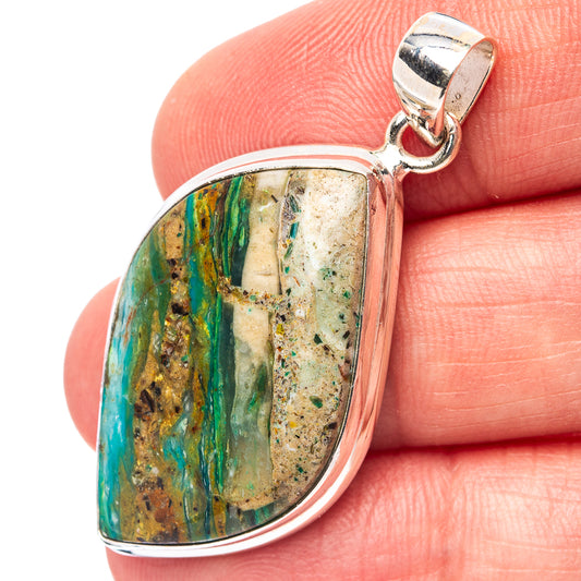 Sterling silver opal pendant with oval cabochon, green blue and gold speckled stone