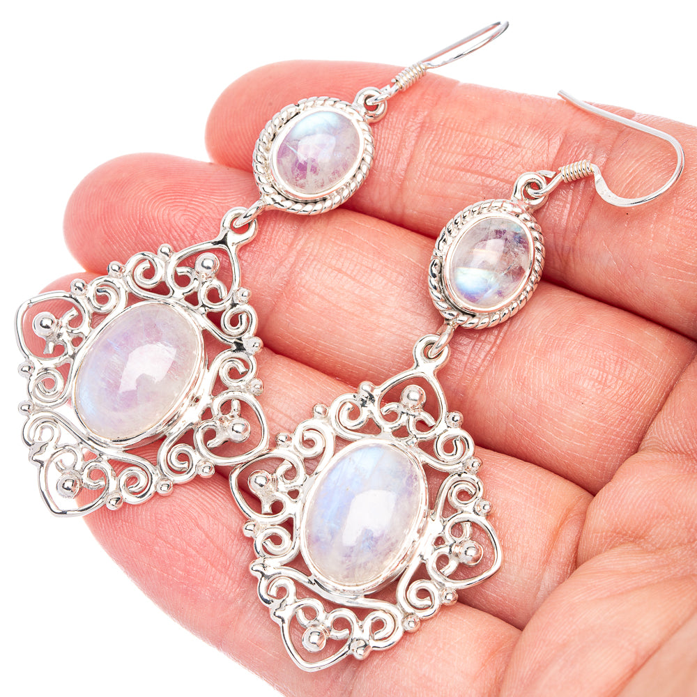Signature Rainbow Moonstone Earrings 2 5/8" (925 Sterling Silver) E1084