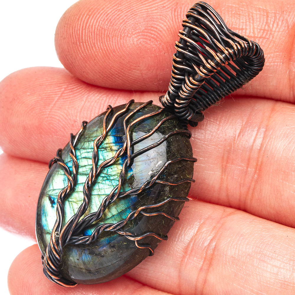 Labradorite Tree of Life Pendant 1 3/4" (Oxidized Copper)