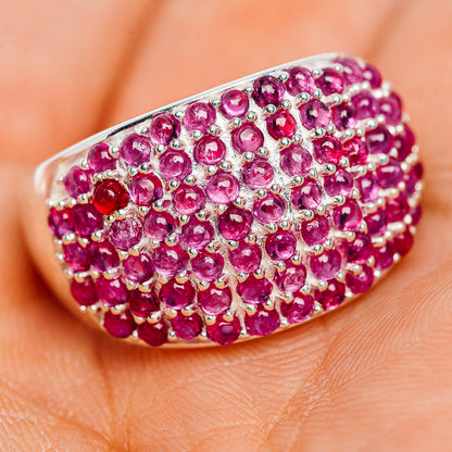 Premium Burmese Ruby Cluster Ring Size 9 (.925 Sterling Silver)
