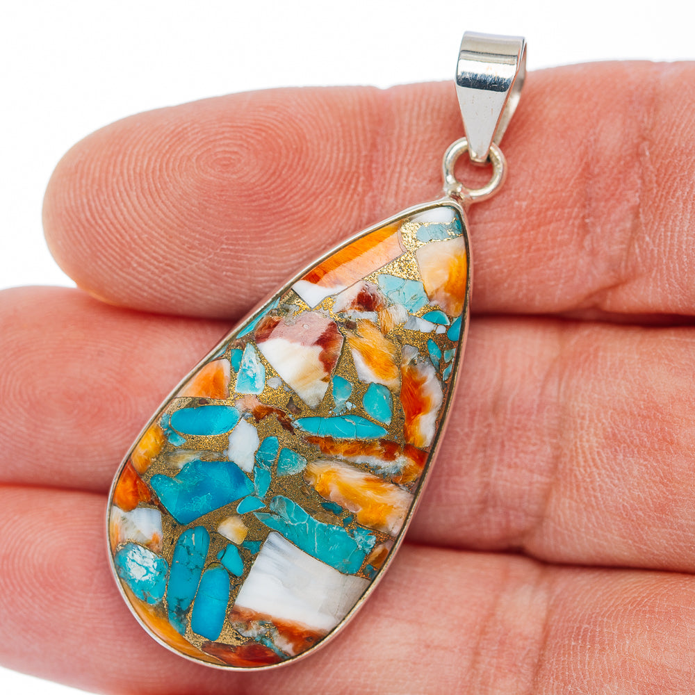Premium Spiny Oyster Turquoise Pendant 2" (.925 Sterling Silver)