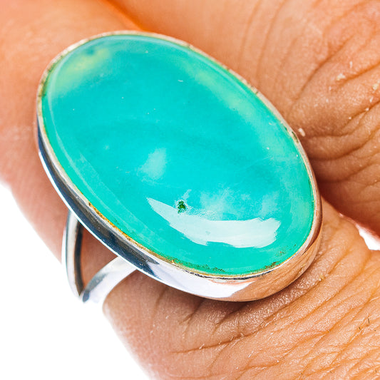 Size 7 oval chrysoprase ring in .925 sterling silver, bright green stone bezel
