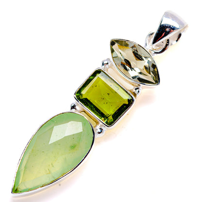 Prehnite, Peridot, Green Amethyst Pendant 2" (925 Sterling Silver) PD38117