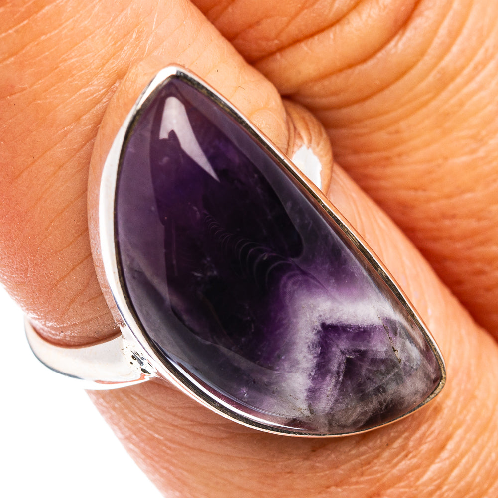 Sterling silver bezel amethyst teardrop ring with dark purple gemstone