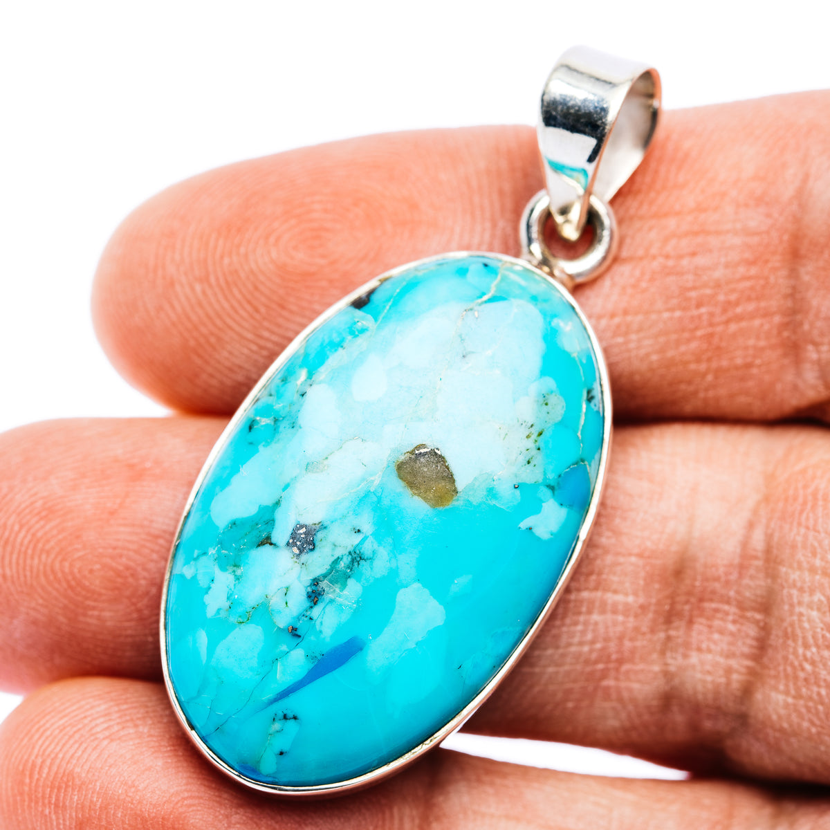 Oval Kingman turquoise pendant in .925 sterling silver with open bail