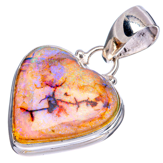Rare Sterling Opal Heart Pendants 1 1/4" (925 Sterling Silver) P43235