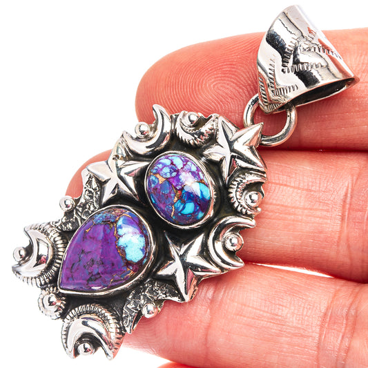 Turquoise cabochon pendant in purple and blue with ornate sterling silver star bezel