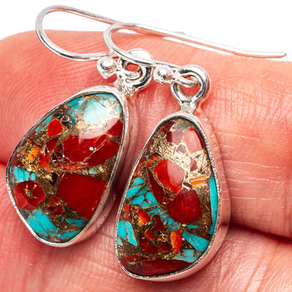 Coral Turquoise Matrix Earrings 1 1/4" (.925 Sterling Silver)