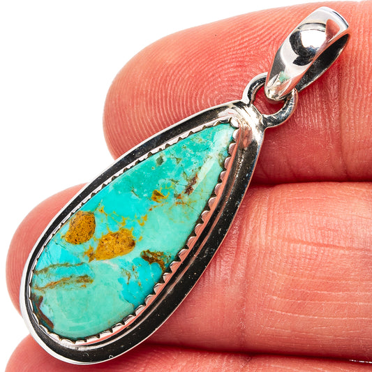 Turquoise pendant in .925 sterling silver, oval teardrop stone with bail