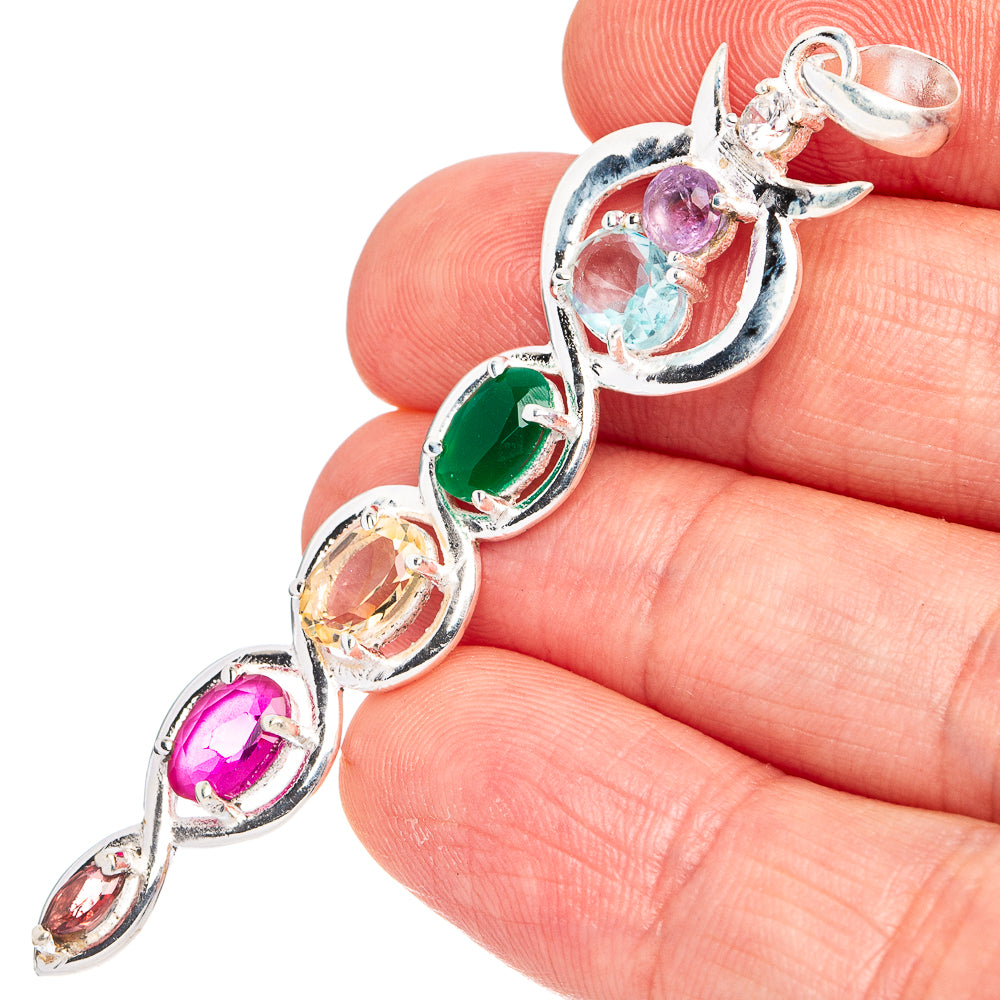 Dainty Multi-Stone Chakra Pendant 2 1/2" (925 Sterling Silver) P45222