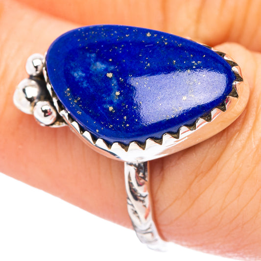 Lapis lazuli oval ring, .925 sterling silver, size 7.25, serrated bezel setting
