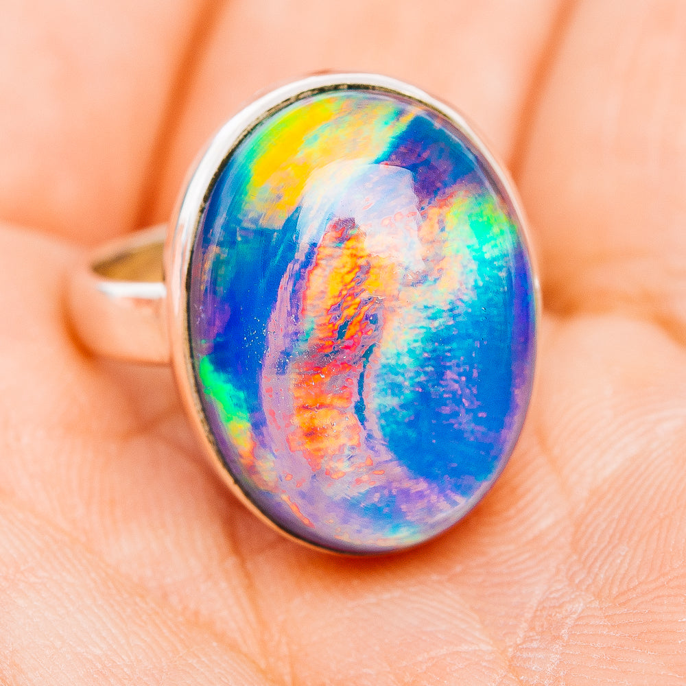 Aurora Opal Ring Size 7.5 (.925 Sterling Silver)
