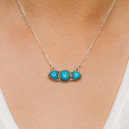 Southwestern Style King's Manassa Turquoise Necklace 17 to 18" (.925 Sterling Silver)